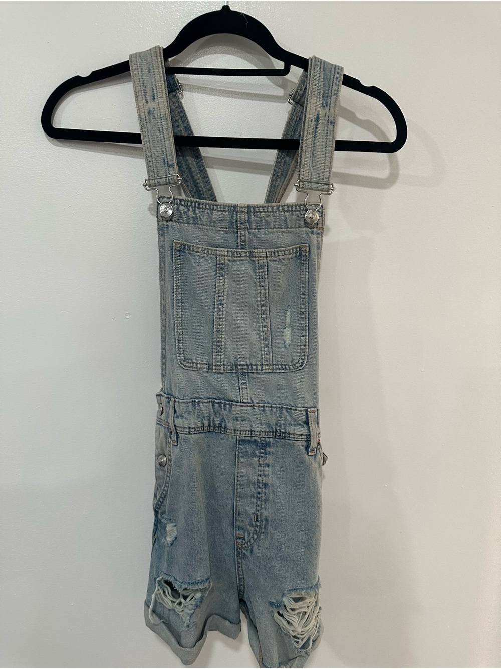 Light Blue Distressed Denim Overalls